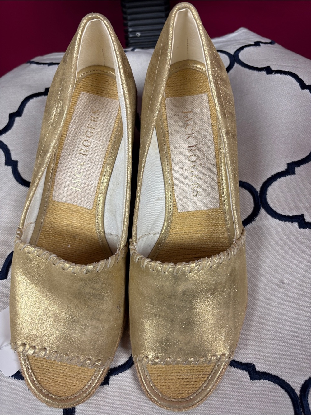Jack Rogers Metallic Gold Peep-Toe Wedge Sandals
